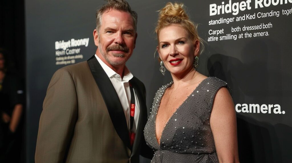 Bridget Rooney und Kevin Costner lächeln zusammen auf einem Event