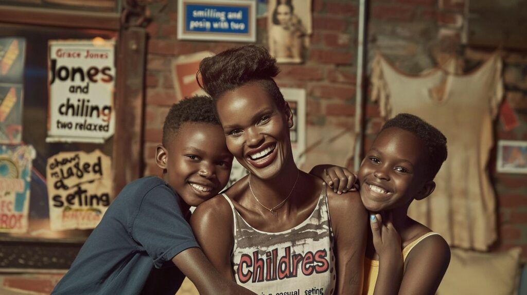 Grace Jones mit ihren Kindern bei einem öffentlichen Event