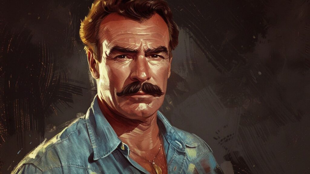 Tom Selleck in einer entspannten Pose während einer Filmpause